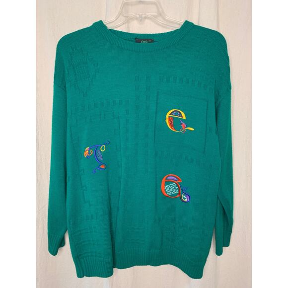 1980s Emerald Isle Ireland Kelly Green St. Patty Nordic Irish Rainbow Sweater S - Picture 1 of 4